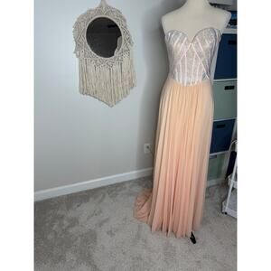 Womens Glam Rhinestone Corset Peach Peach Balletcore Prom Dress Long Maxi Gown 4